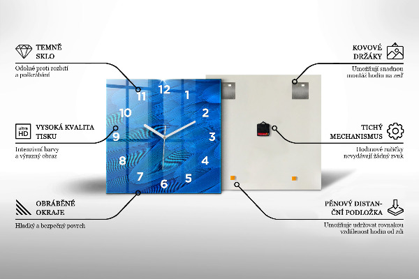 Ceas pătrat de perete din sticlă Triunghiuri abstracte