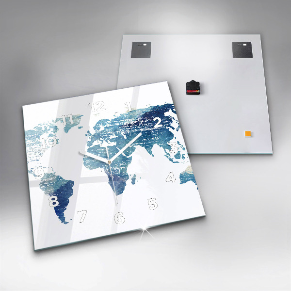 Ceas pătrat de perete din sticlă Harta lumii