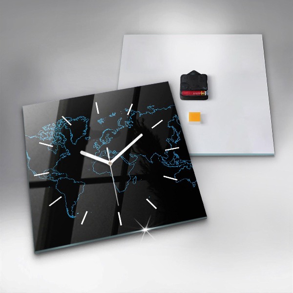 Ceas pătrat de perete din sticlă Contururile hărții lumii