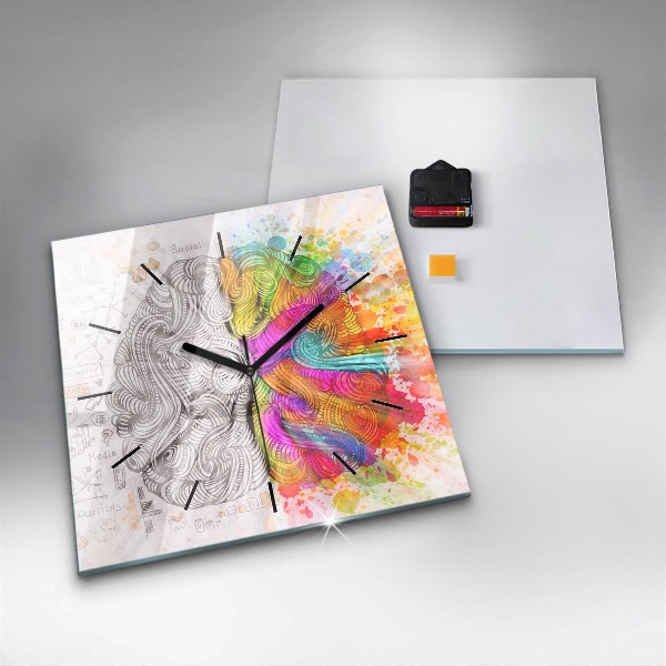 Ceas pătrat de perete din sticlă Abstracția creierului