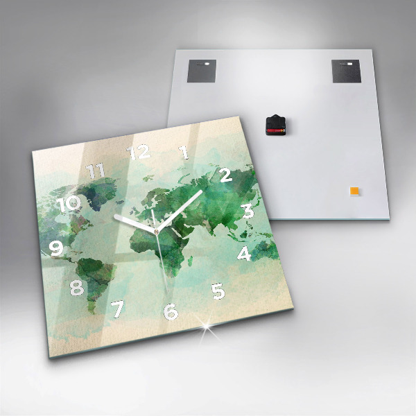 Ceas pătrat de perete din sticlă Harta lumii acuarela
