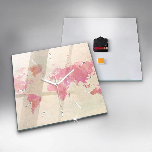 Ceas pătrat de perete din sticlă Harta lumii acuarela