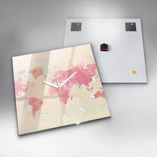 Ceas pătrat de perete din sticlă Harta lumii acuarela