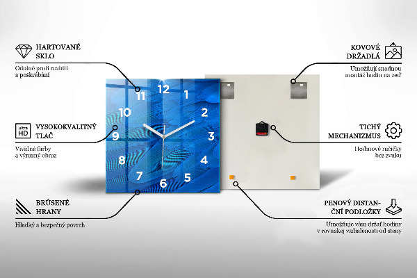 Ceas pătrat de perete din sticlă Harta lumii pe panouri