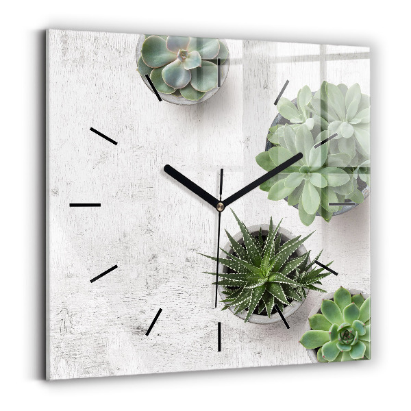 Ceas pătrat de perete din sticlă Plante decorative