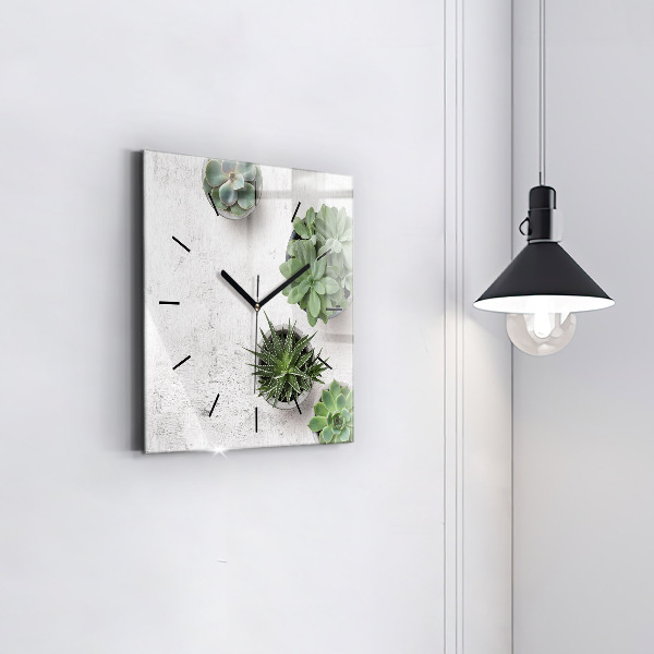 Ceas pătrat de perete din sticlă Plante decorative