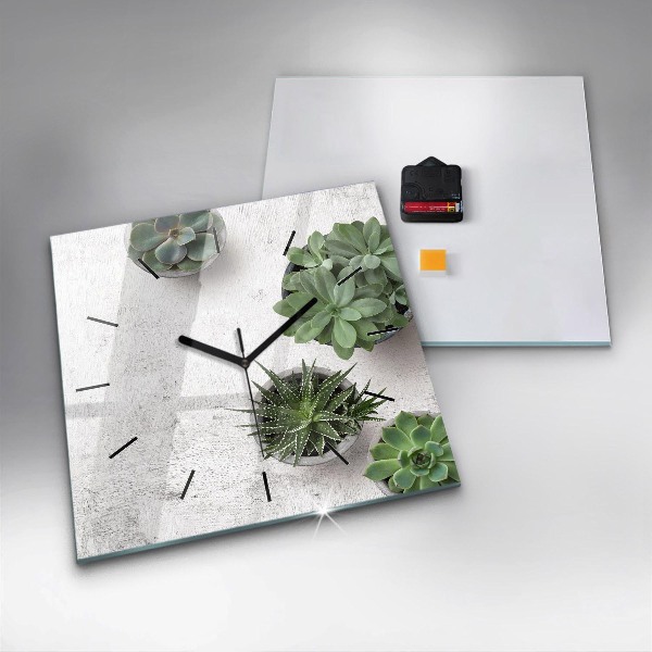 Ceas pătrat de perete din sticlă Plante decorative