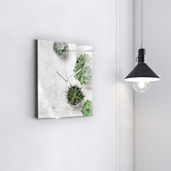 Ceas pătrat de perete din sticlă Plante decorative