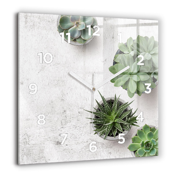 Ceas pătrat de perete din sticlă Plante decorative