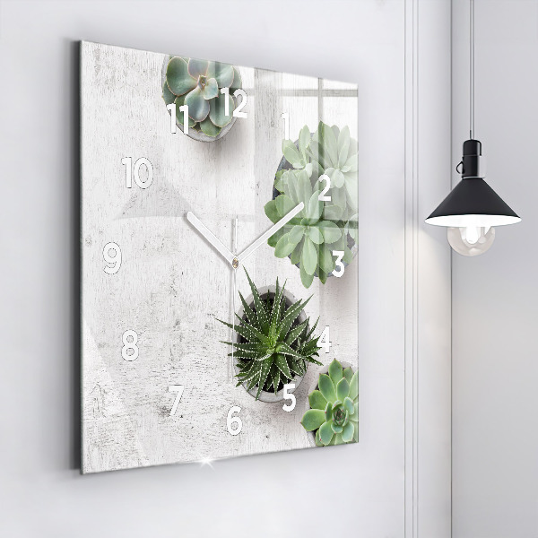 Ceas pătrat de perete din sticlă Plante decorative