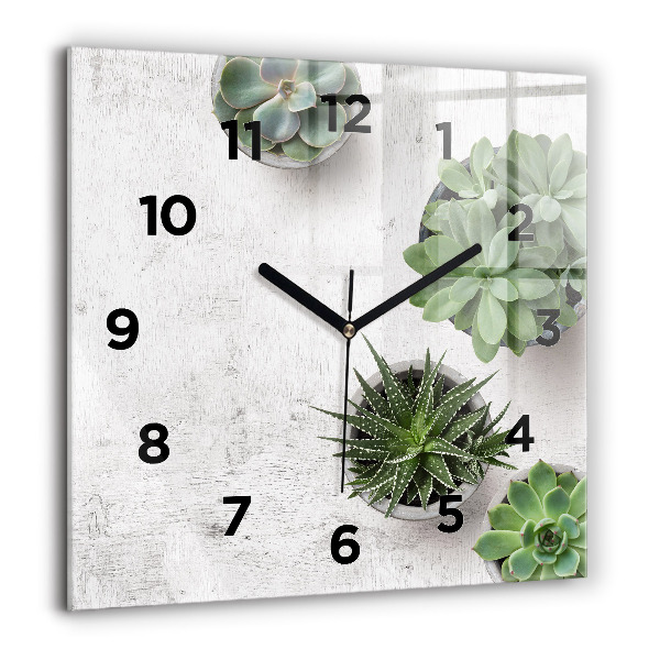 Ceas pătrat de perete din sticlă Plante decorative