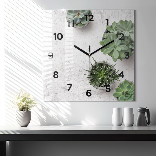 Ceas pătrat de perete din sticlă Plante decorative