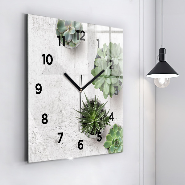 Ceas pătrat de perete din sticlă Plante decorative