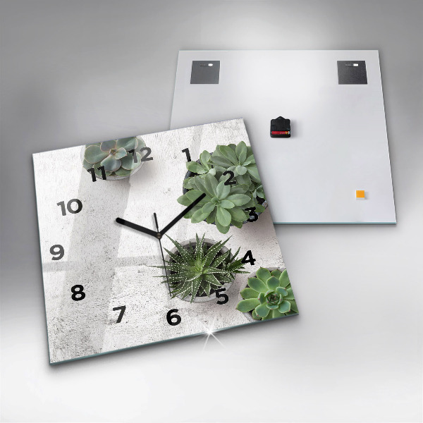 Ceas pătrat de perete din sticlă Plante decorative
