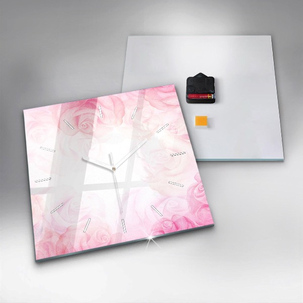Ceas pătrat de perete din sticlă Trandafiri abstracti