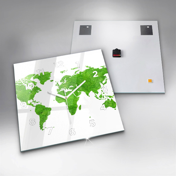 Ceas pătrat de perete din sticlă Harta cu iarba verde