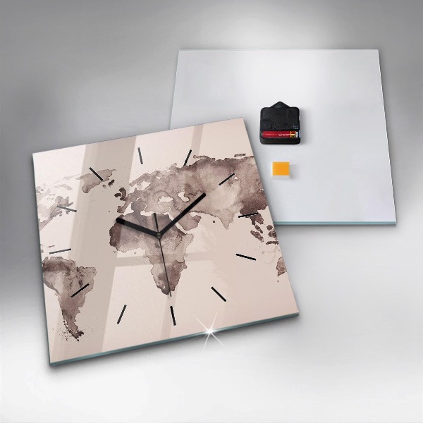 Ceas pătrat de perete din sticlă Harta lumii acuarela