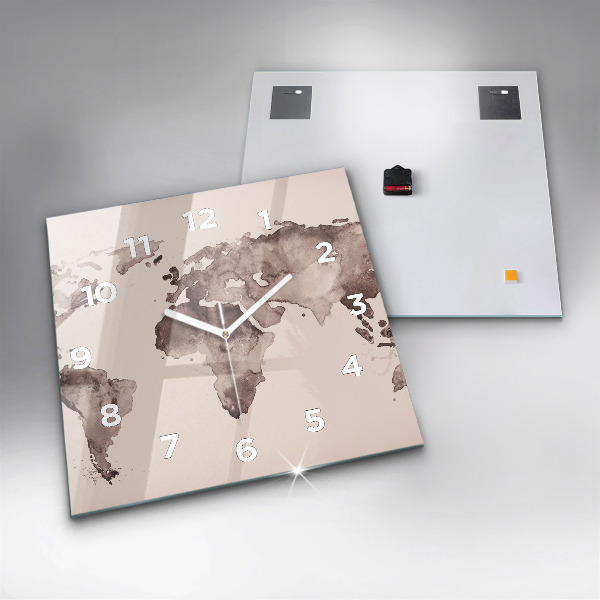 Ceas pătrat de perete din sticlă Harta lumii acuarela