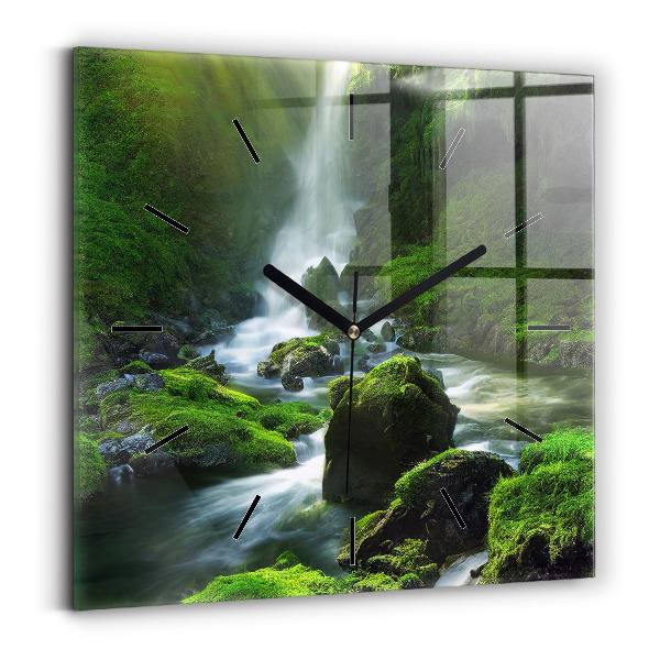 Ceas pătrat de perete din sticlă Cascada și stânci