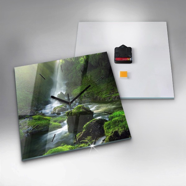 Ceas pătrat de perete din sticlă Cascada și stânci