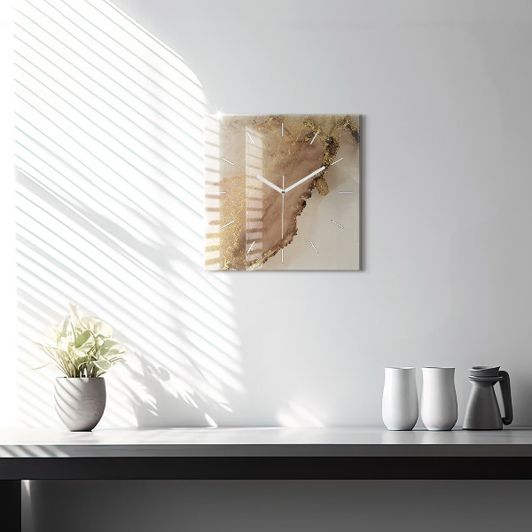 Ceas pătrat de perete din sticlă Artă modernă bej