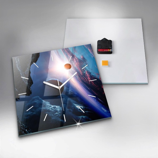 Ceas pătrat de perete din sticlă Galaxie mare