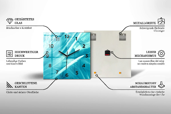 Ceas pătrat de perete din sticlă Culoare verde sticla