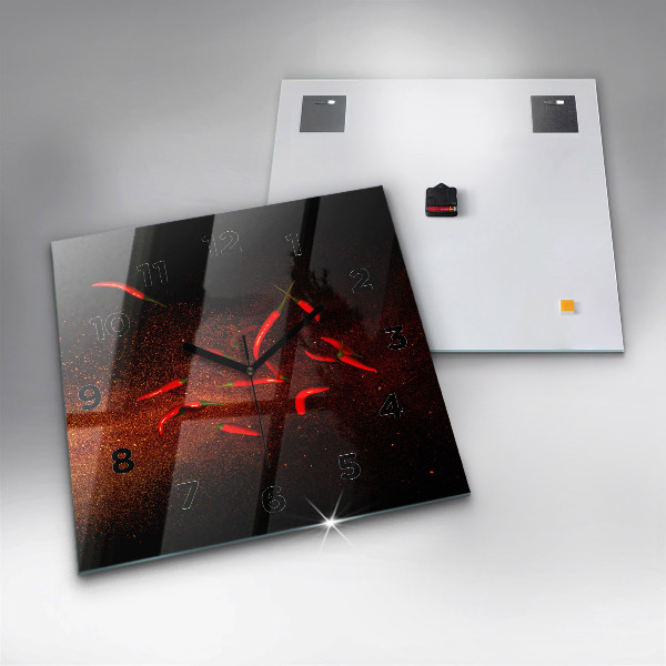 Ceas pătrat de perete din sticlă Ardei iute