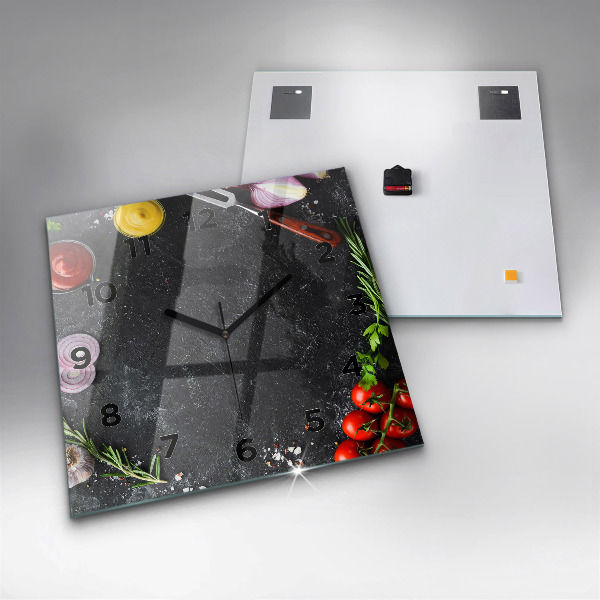 Ceas pătrat de perete din sticlă Legume pe masă