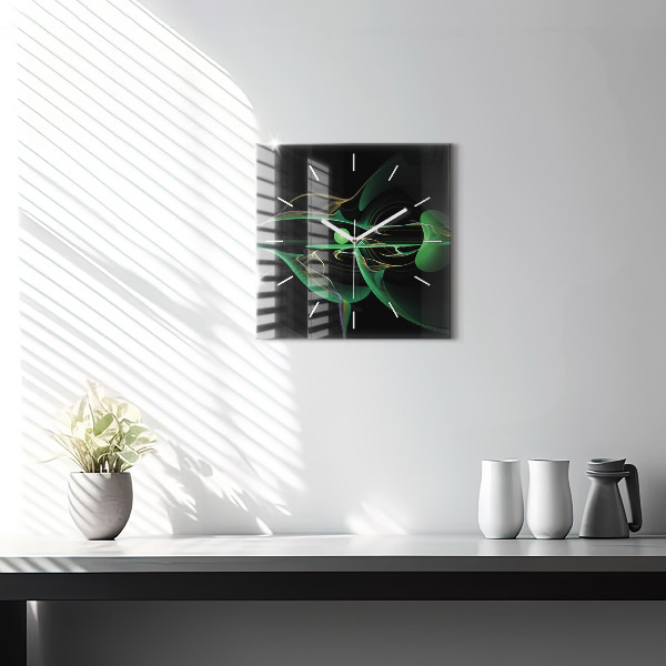 Ceas pătrat de perete din sticlă Abstracția verde
