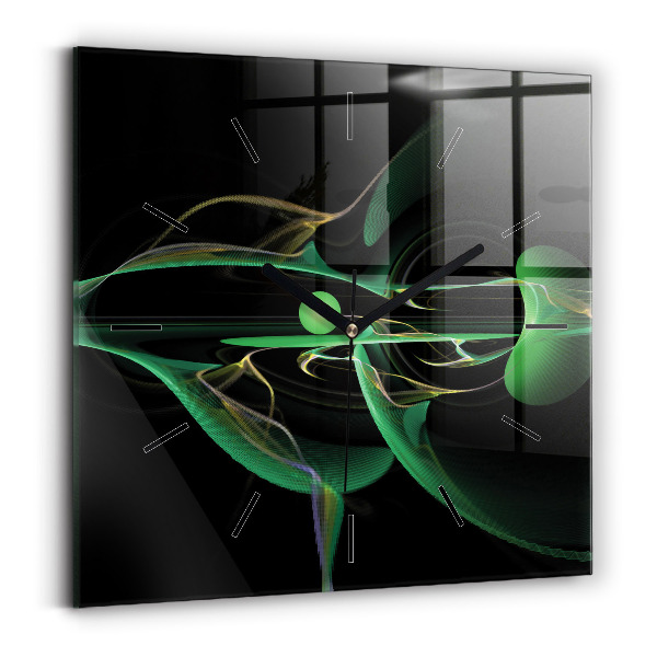 Ceas pătrat de perete din sticlă Abstracția verde