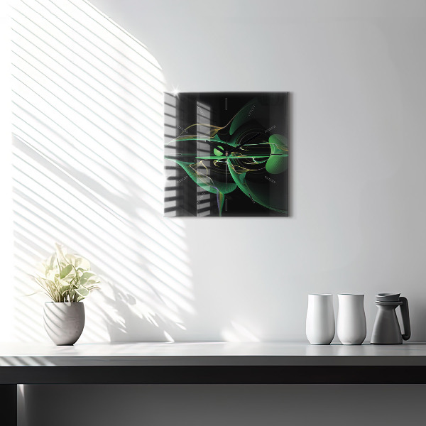 Ceas pătrat de perete din sticlă Abstracția verde