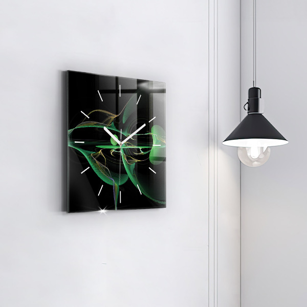 Ceas pătrat de perete din sticlă Abstracția verde