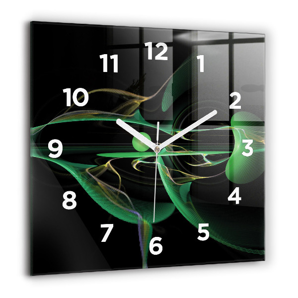 Ceas pătrat de perete din sticlă Abstracția verde