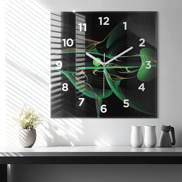 Ceas pătrat de perete din sticlă Abstracția verde