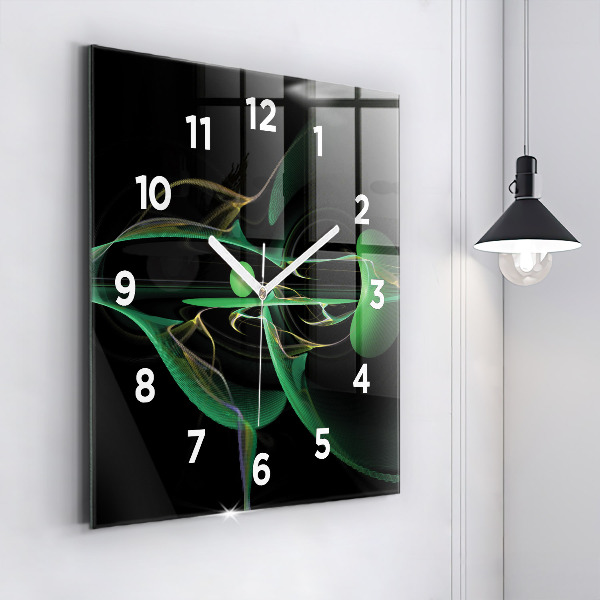 Ceas pătrat de perete din sticlă Abstracția verde