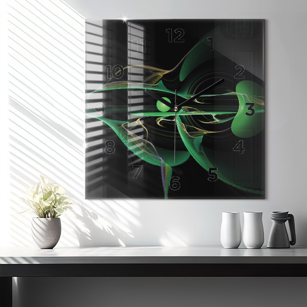 Ceas pătrat de perete din sticlă Abstracția verde