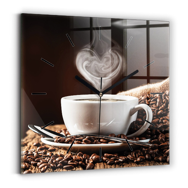 Ceas pătrat de perete din sticlă O ceașcă de cafea