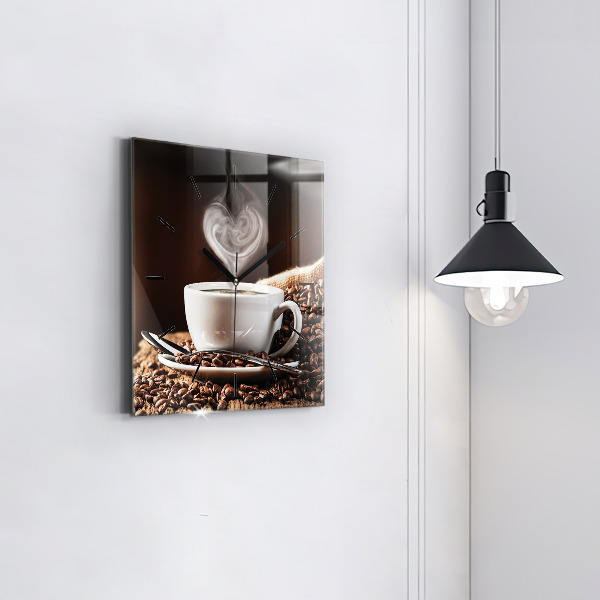 Ceas pătrat de perete din sticlă O ceașcă de cafea