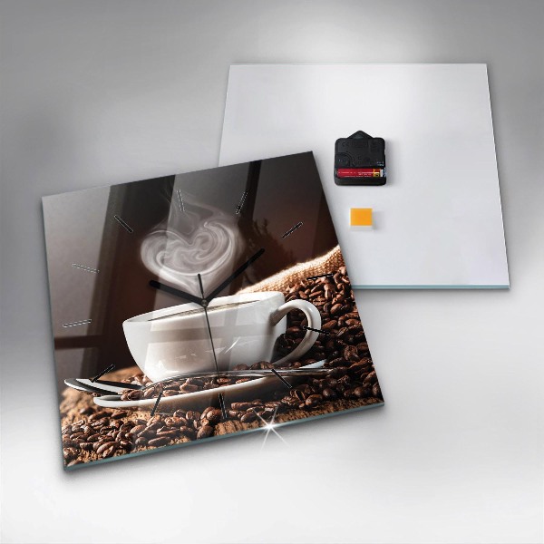 Ceas pătrat de perete din sticlă O ceașcă de cafea