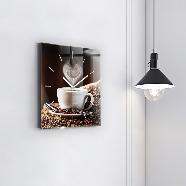 Ceas pătrat de perete din sticlă O ceașcă de cafea