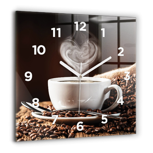 Ceas pătrat de perete din sticlă O ceașcă de cafea