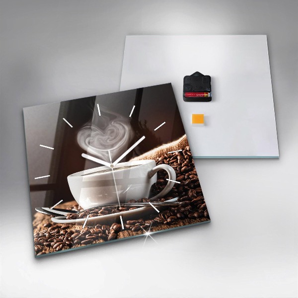 Ceas pătrat de perete din sticlă O ceașcă de cafea