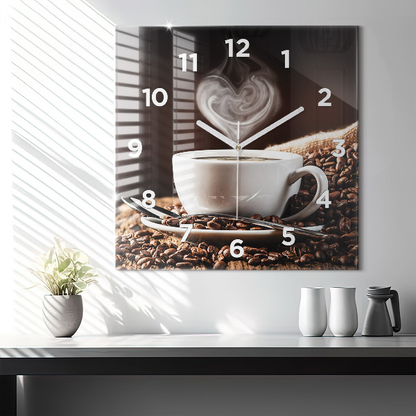 Ceas pătrat de perete din sticlă O ceașcă de cafea