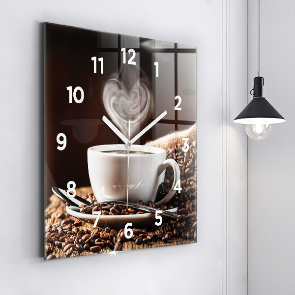 Ceas pătrat de perete din sticlă O ceașcă de cafea