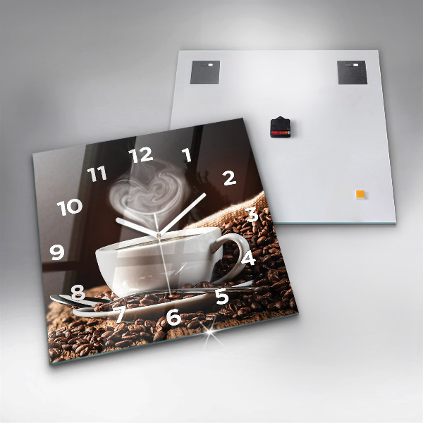 Ceas pătrat de perete din sticlă O ceașcă de cafea