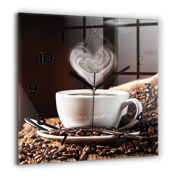Ceas pătrat de perete din sticlă O ceașcă de cafea
