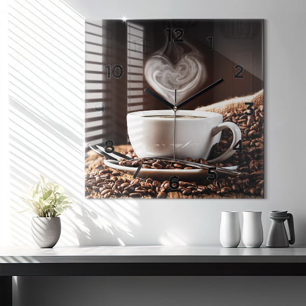 Ceas pătrat de perete din sticlă O ceașcă de cafea