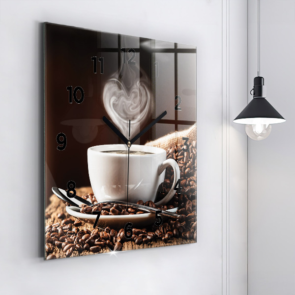 Ceas pătrat de perete din sticlă O ceașcă de cafea