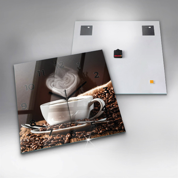 Ceas pătrat de perete din sticlă O ceașcă de cafea